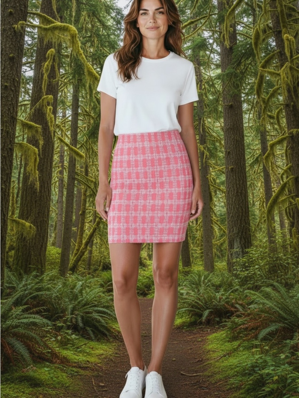 Agnes & Dora Pink Plaid Knit Pencil Skirt
